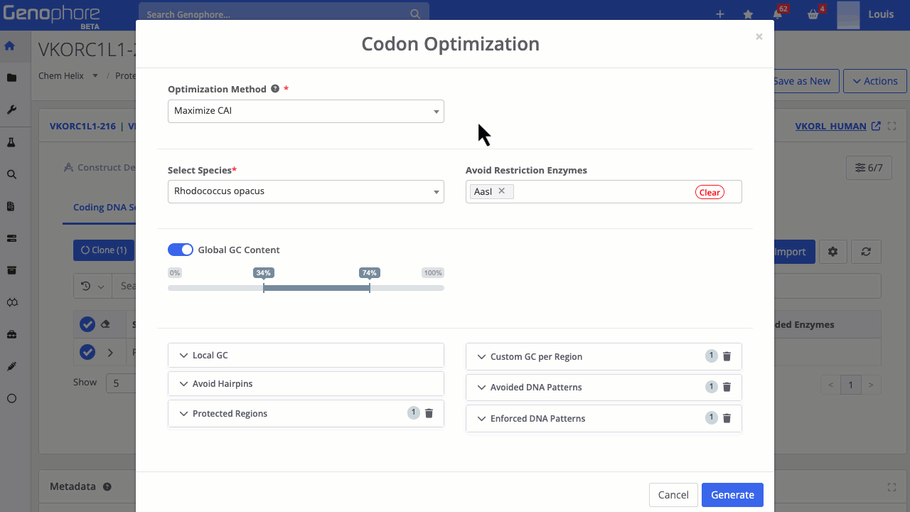 Codon optimization